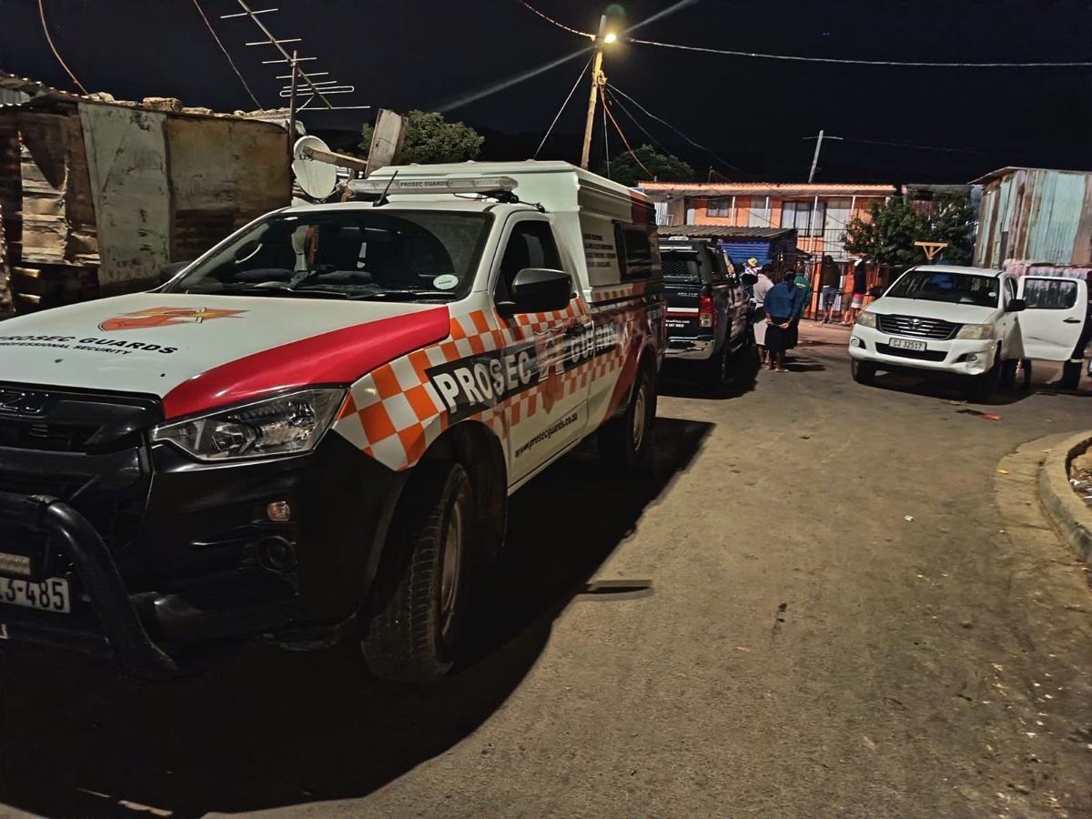 Prosec Guards response vehicle on scene at night in Kayamandi.