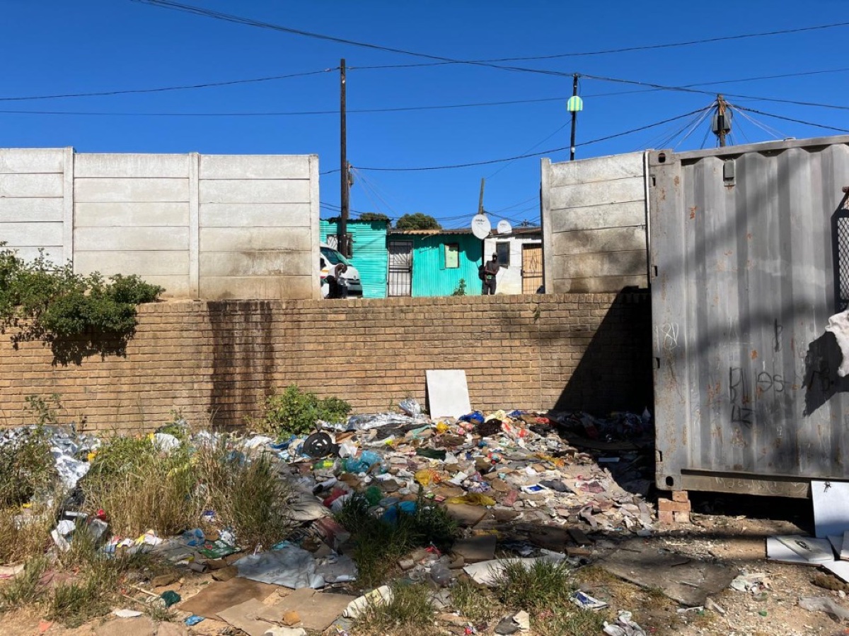 Rubbish and overgrowth around the station before the cleanup.